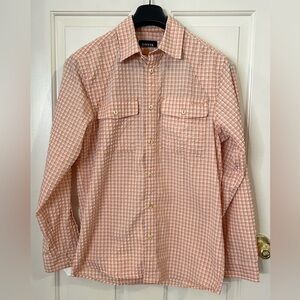 Orvis Orange Check Textured Seersucker Button Up Shirt Long Sleeve Small Fishing